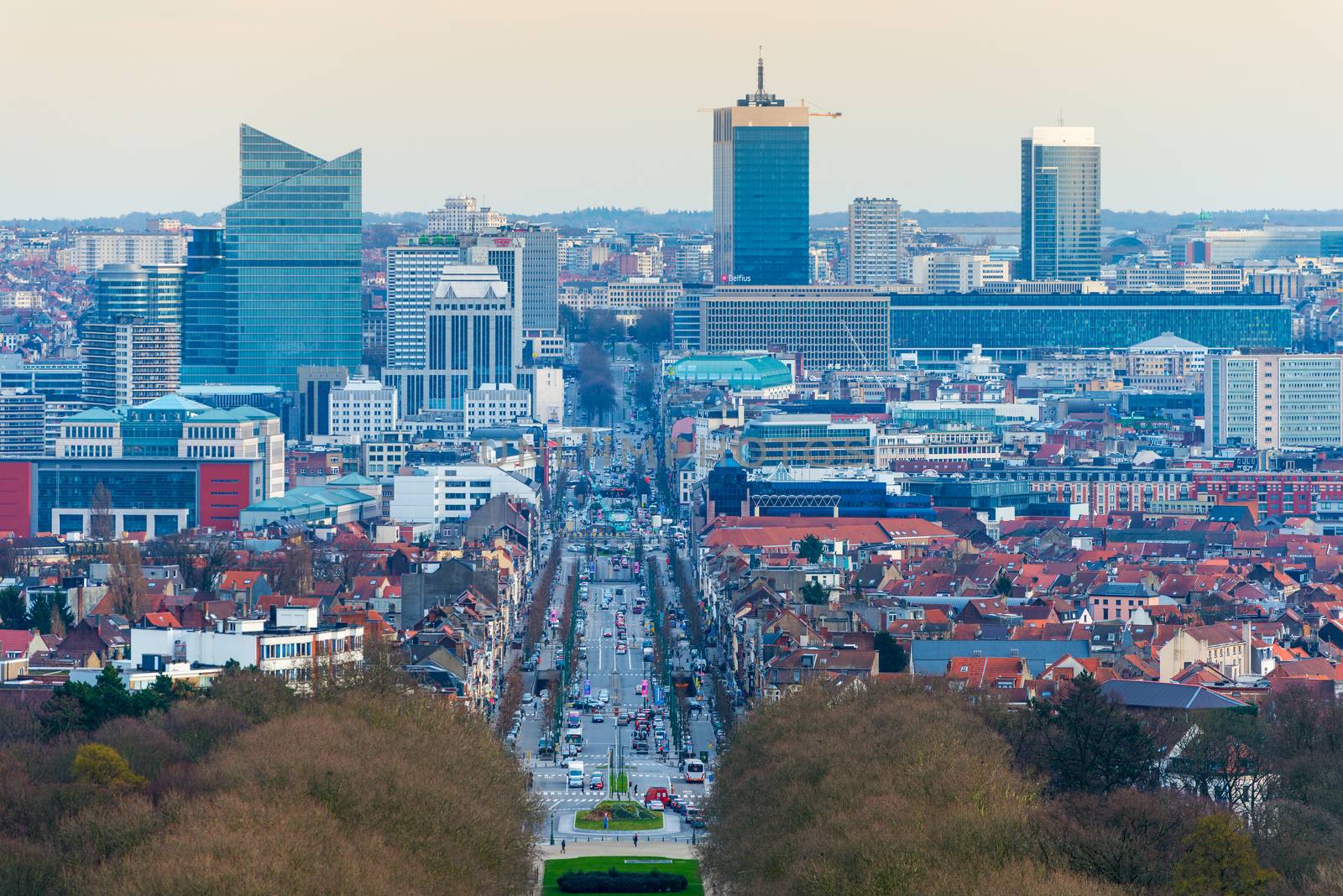Brussels (Bruxelles) - February of 2016, Belgium: Aerial panorama of Belgian capital, view of downtown and financial district