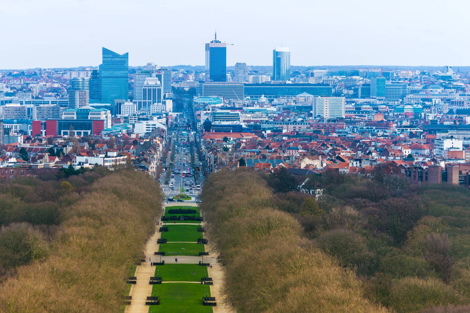Brussels (Bruxelles) - February 2016, Belgium: Aerial panorama of Brussels city center, view on downtown