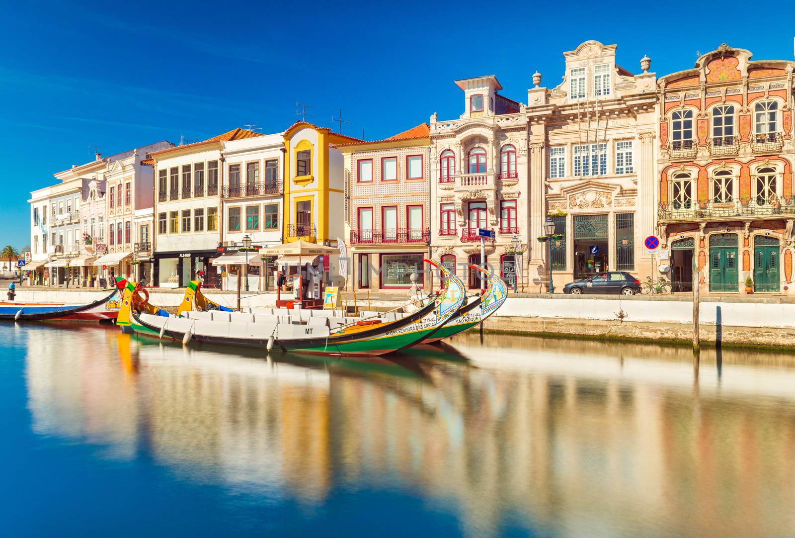 Aveiro - February 2019, Portugal: Cityscape of a small, picturesque town, also known as "the Portuguese Venice"