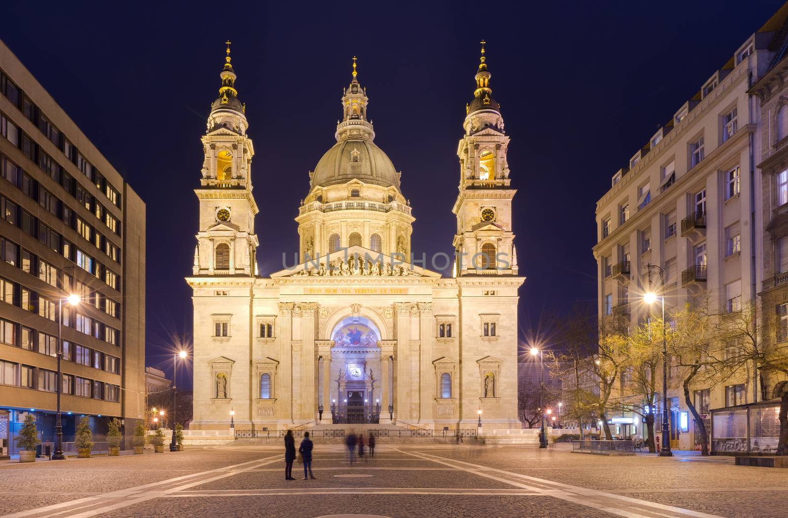 Budapest -  March 2015, Hungary: Night view of St. Stephen's Basilica (Cathedral) in the capital of Hungary