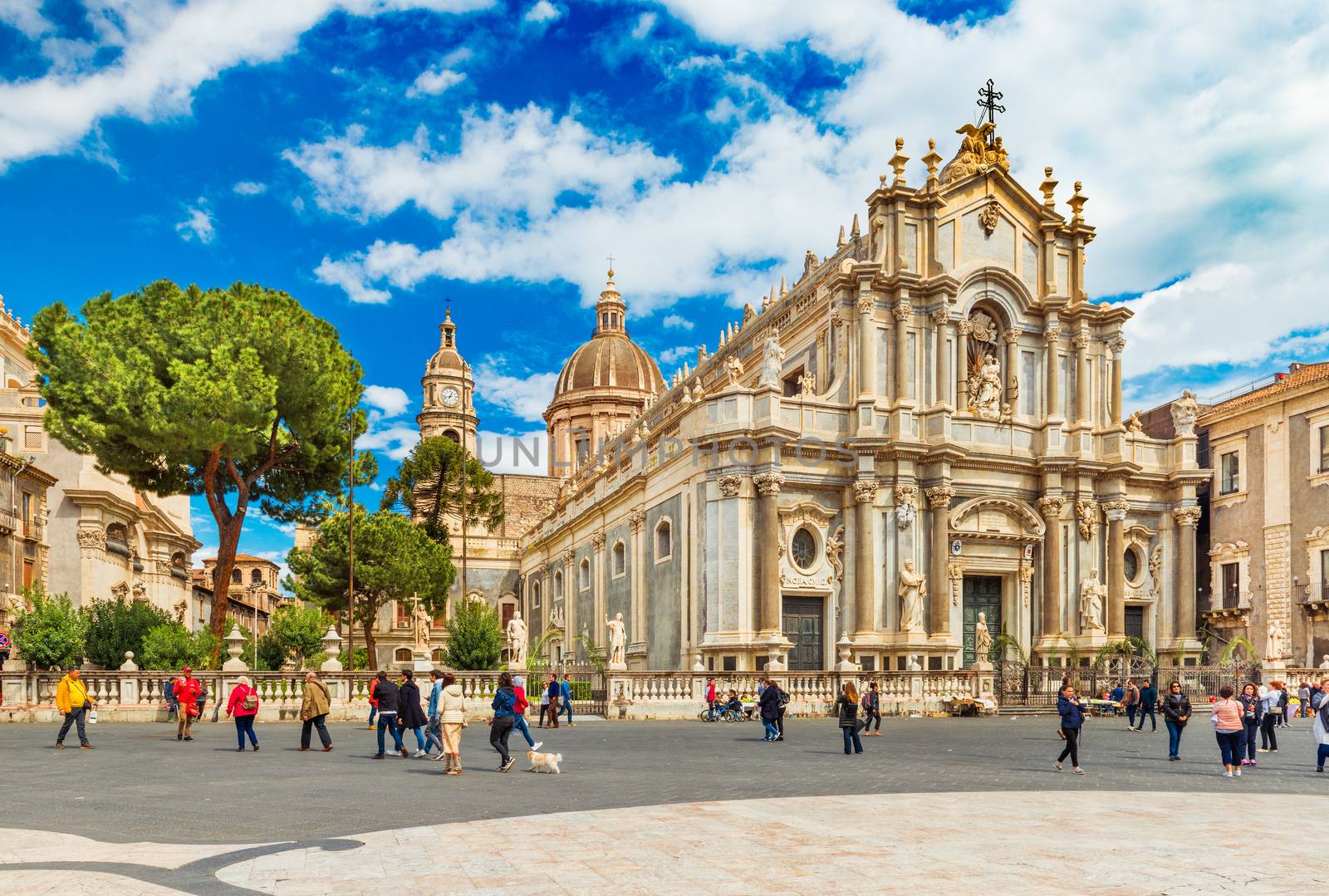 Catania - April 2019, Italy: View of the Cathedral of Sant'Agata in the historical center of the city