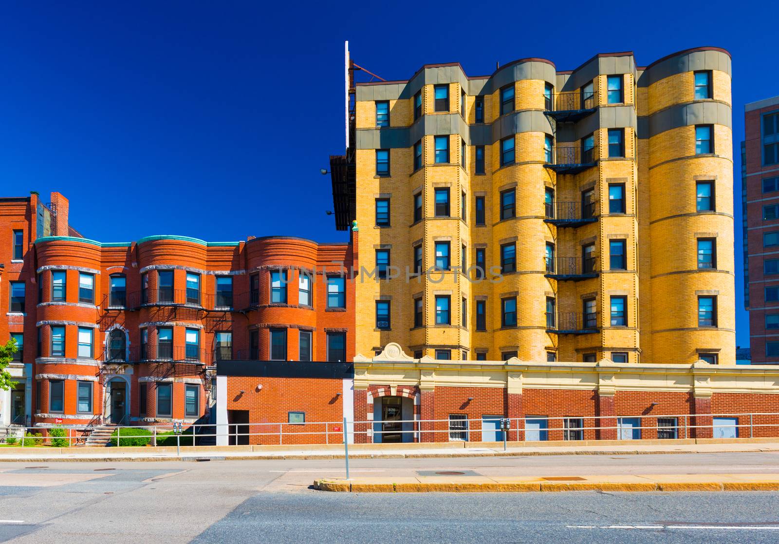 Boston - July 2016, MA, USA:  Residential blocks of flats on one of the streets of Back bay in Boston