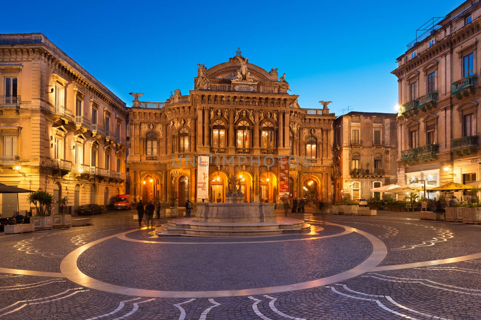 Catania - April 2019, Sicily, Italy: View of The Bellini Theater (Teatro Massimo Bellini) in the evening. An Opera House in the famous Sicilian City