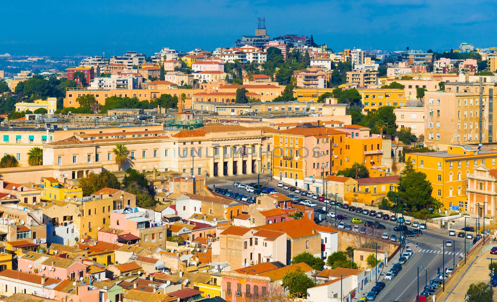 Cagliari, Sardinia - January 2016, Italy: Cityscape of historic center in the capital of Sardinia
