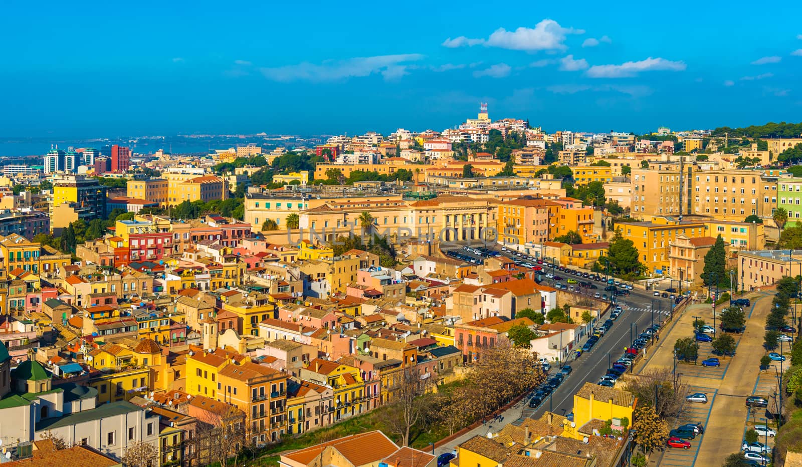 Cagliari, Sardinia - January 2016, Italy: Cityscape of historic city center in Cagliari, the biggest city on Sardinia Island