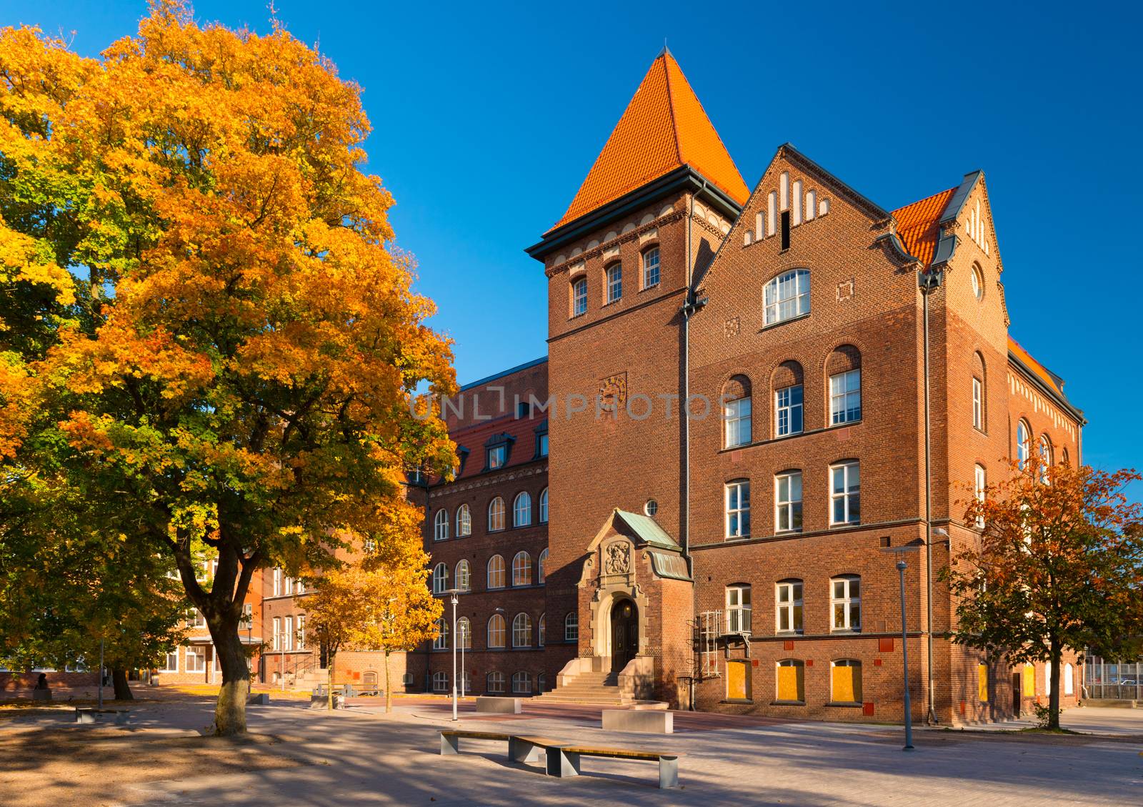 Landskrona - October 2018, Sweden: View of Dammhag School (Dammhagskolan) in a small Swedish town