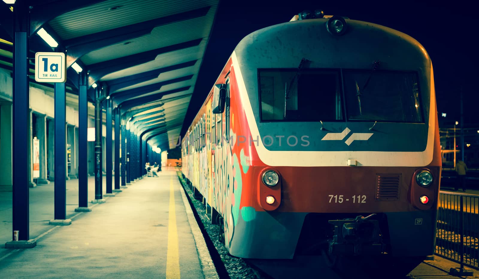 Ljubljana - June of 2012, Slovenia: Train at platform, Ljubljana train station at night