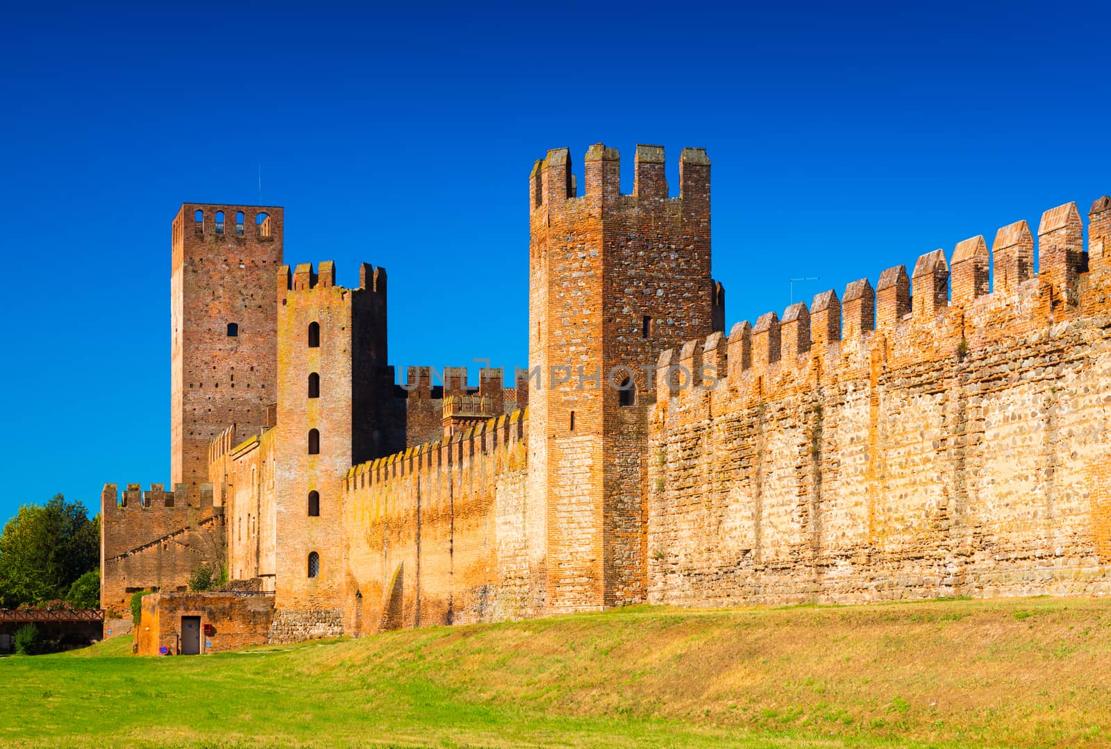 Montagnana - August 2017, Italy: Ancient walls of the medieval walled town. Castle of San Zeno (Castello di San Zeno)