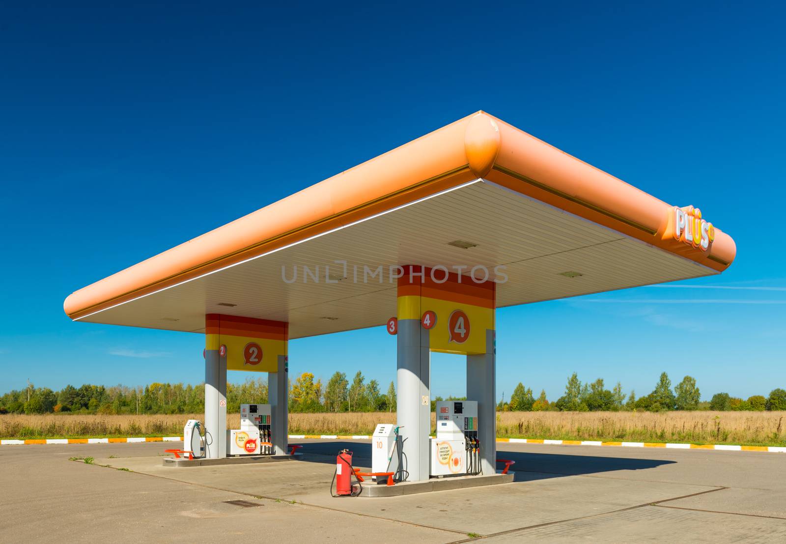 Ivanovo - September 2018, Russia: Gas station "PLUS" near a highway