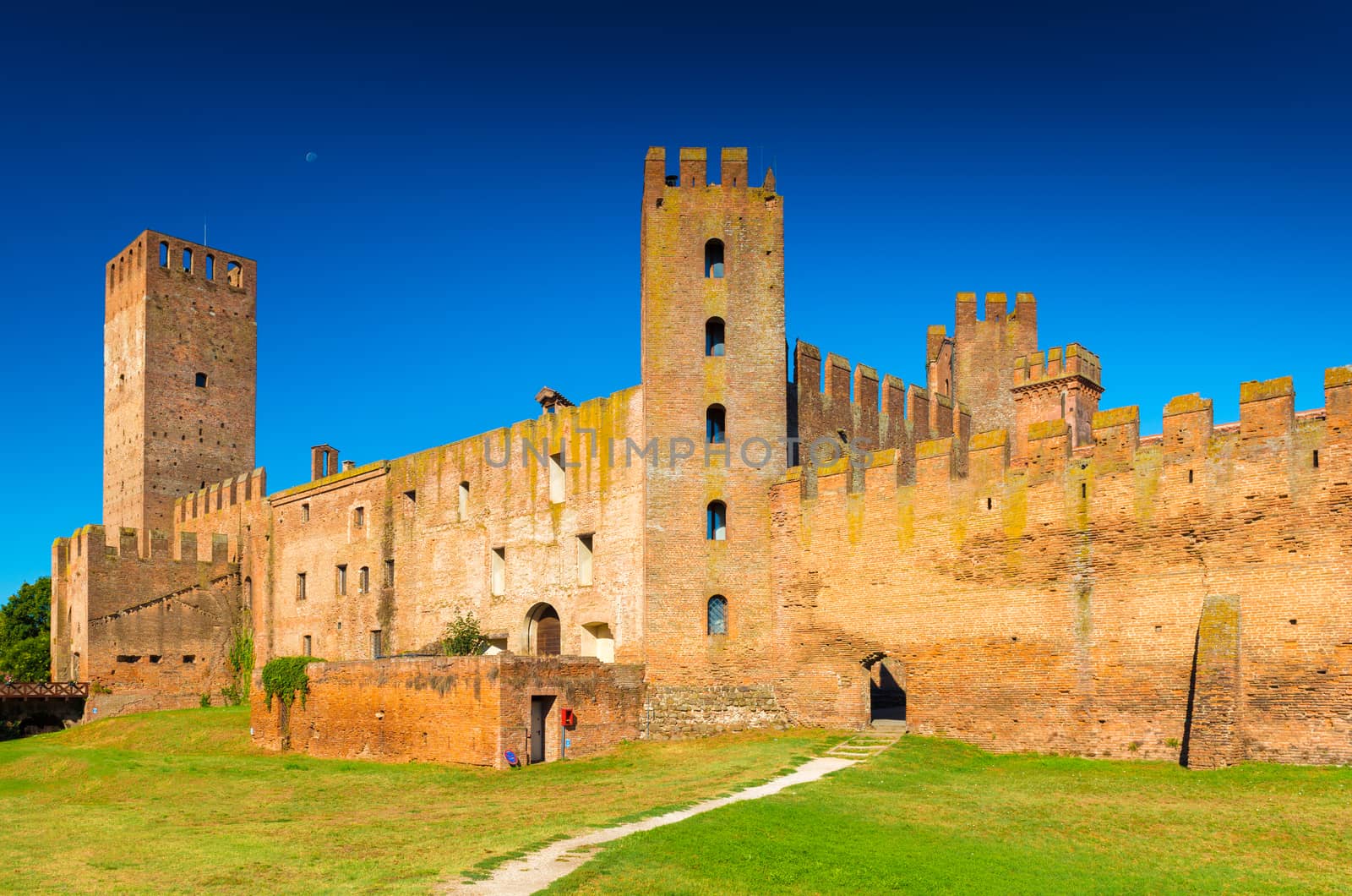 Montagnana - August 2017, Italy: Walled medieval town in the province of Padua. View of the Castle of San Zeno