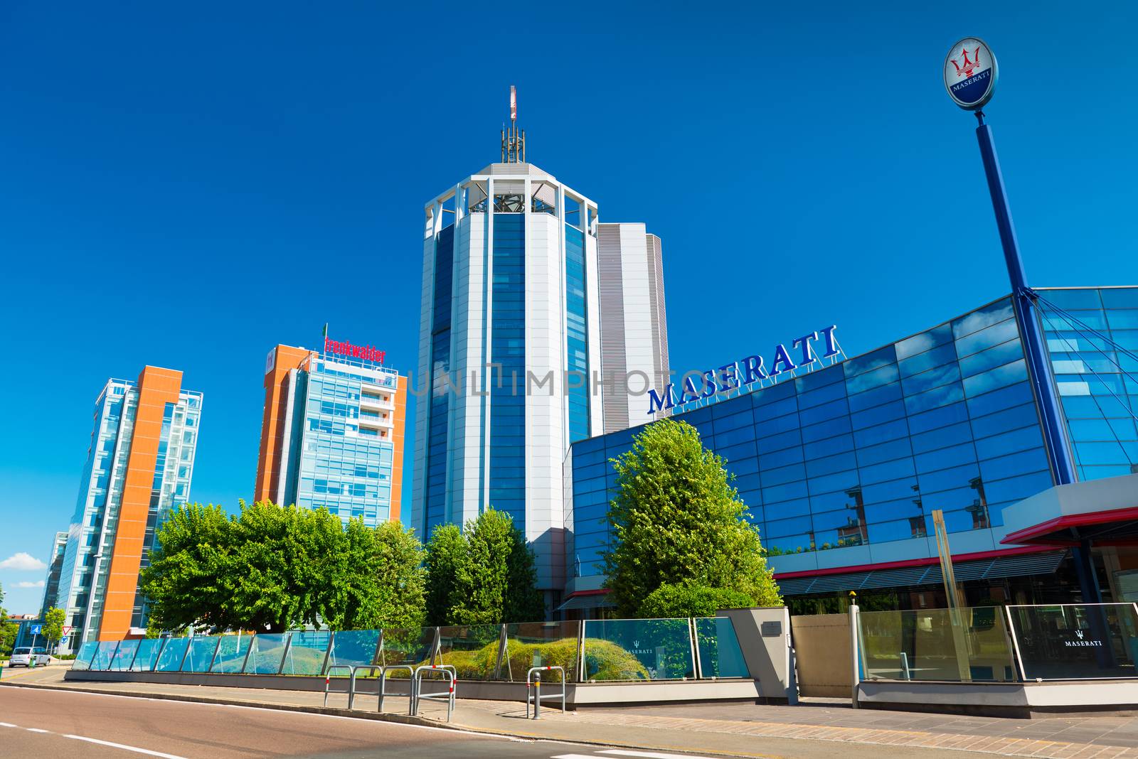 Modena - July 2017, Emilia Romagna, Italy: Factory and headquarters of Maserati. Famous Italian luxury supercar brand established in Bologna