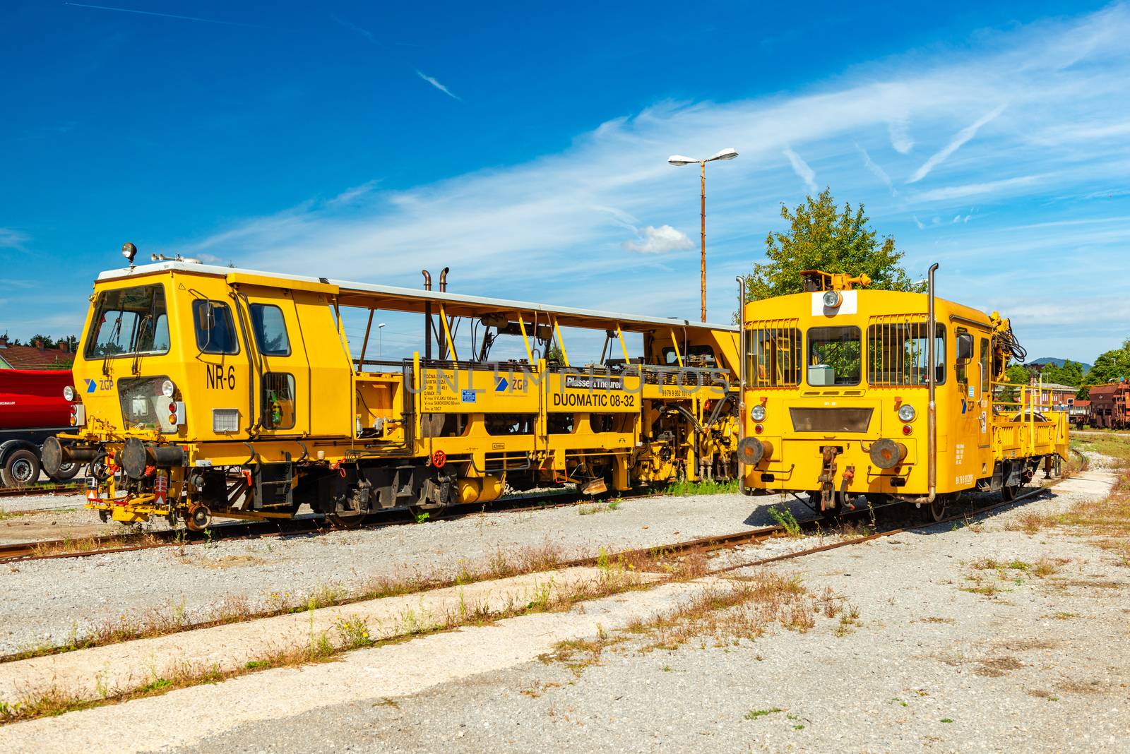 Ljubljana - September 2019, Slovenia: Two service-maintenance type trains in The Slovenian Railway Museum