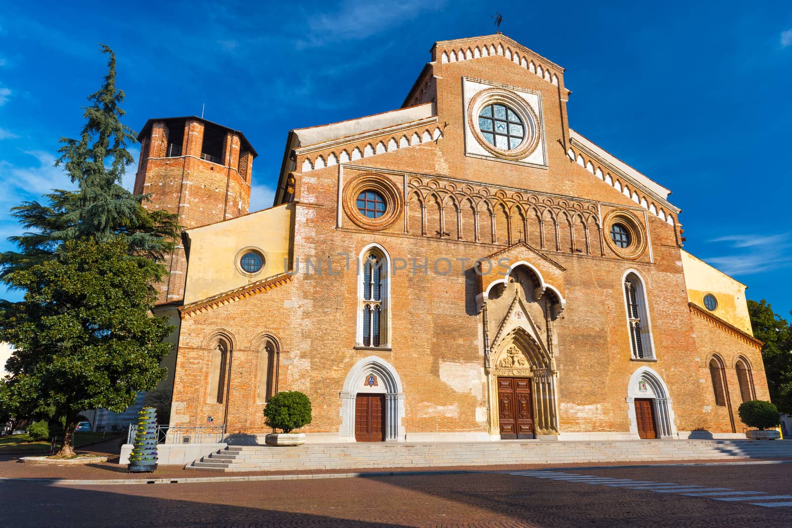 Udine - February 2017, Northern Italy: Wide angle view of The Roman Catholic church in the center of Udine (Duomo di Santa Maria Annunziata)