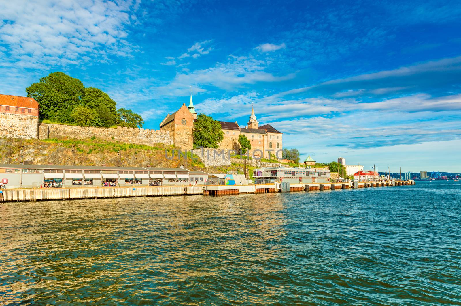 Oslo - June 2019, Norway: View of The Akershus Fortress in the historical part of the city of Oslo