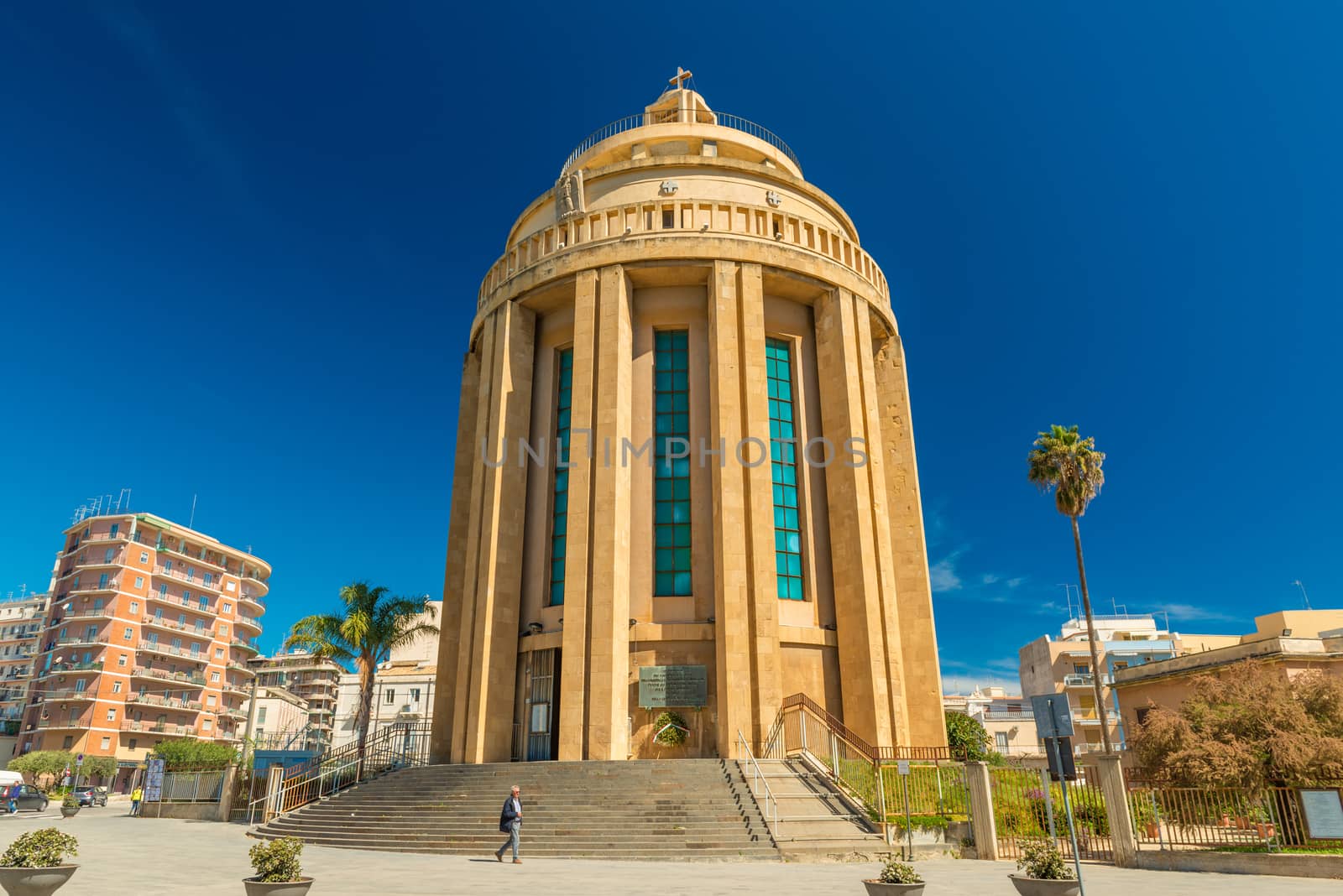 Syracuse - April 2019, Sicily, Italy: View of The Pantheon building (Chiesa di San Tommaso al Pantheon) and The Pantheon Square