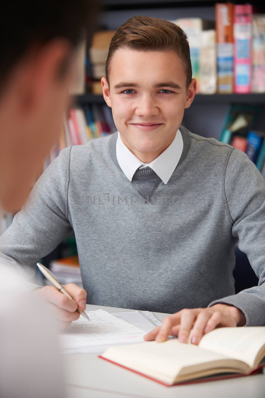 Male Teenage Student Working In Classroom