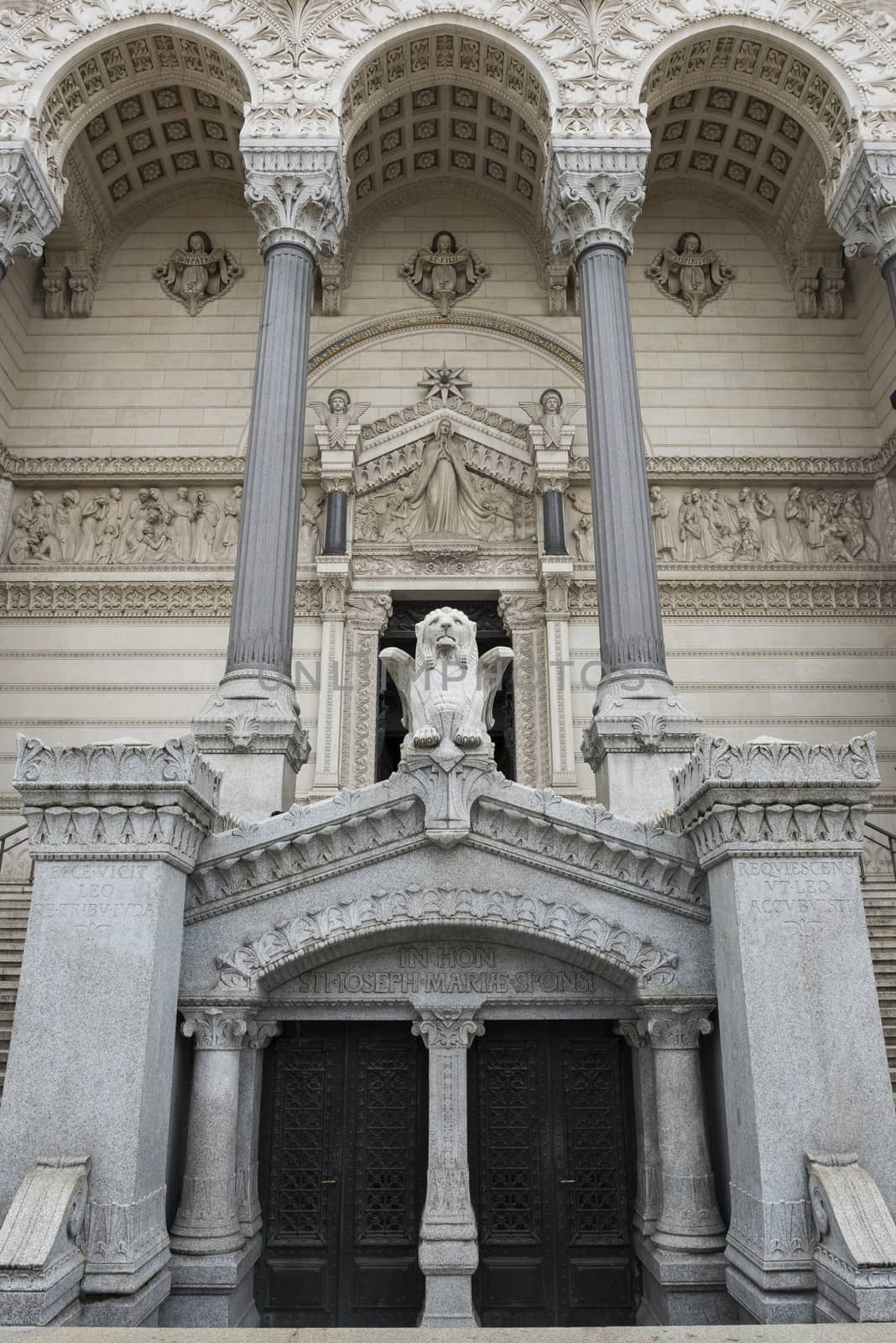Facade and entrance of The Basilica of Notre-Dame de Fourvière, by GABIS