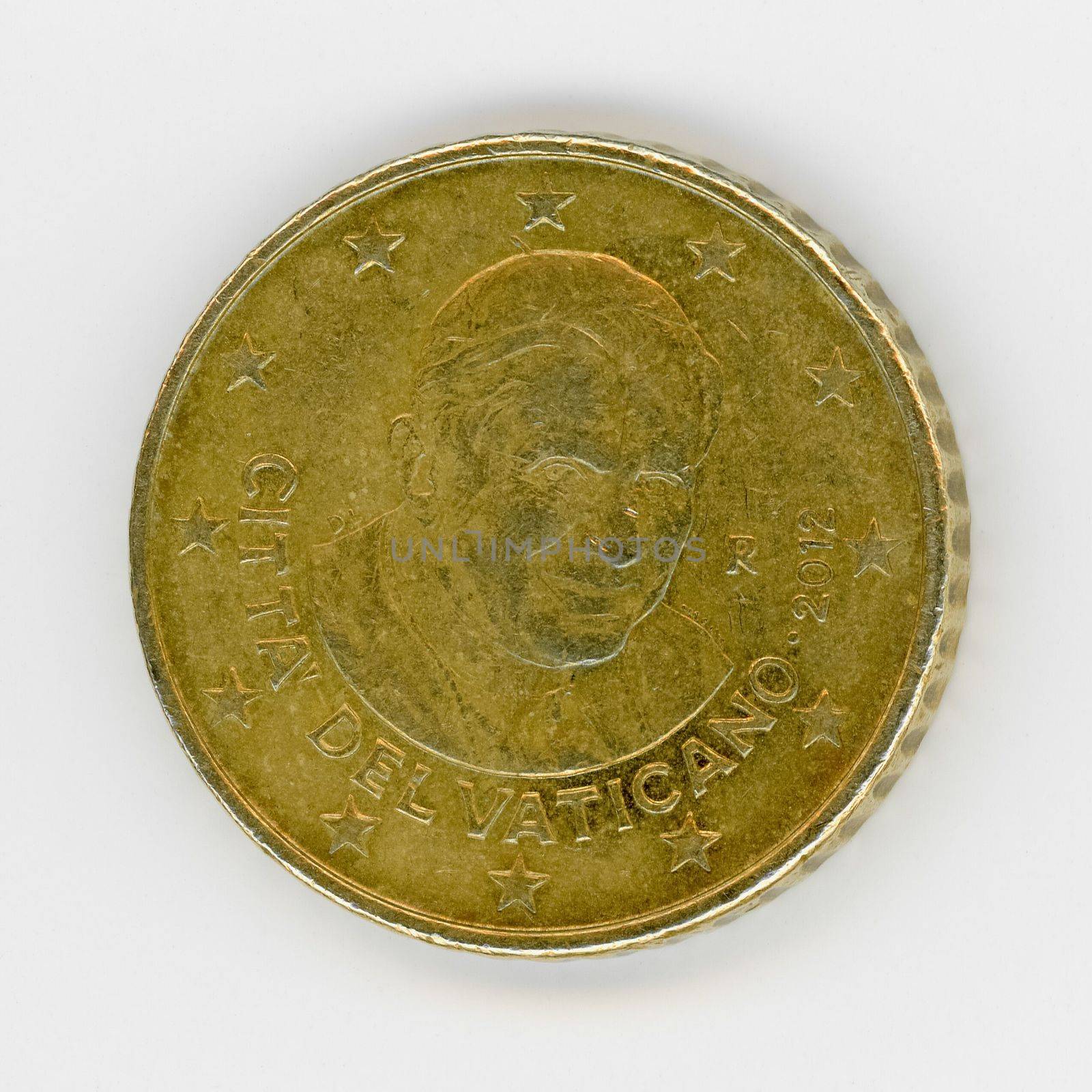 50 cents coin money (EUR), currency of Vatican City, European Union with Pope Benedict XVI born Joseph Ratzinger