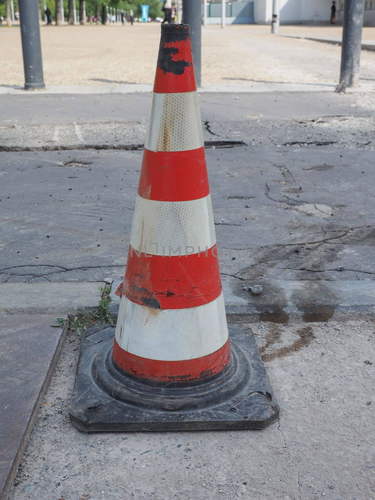 traffic cone to mark road works or temporary obstruction traffic sign