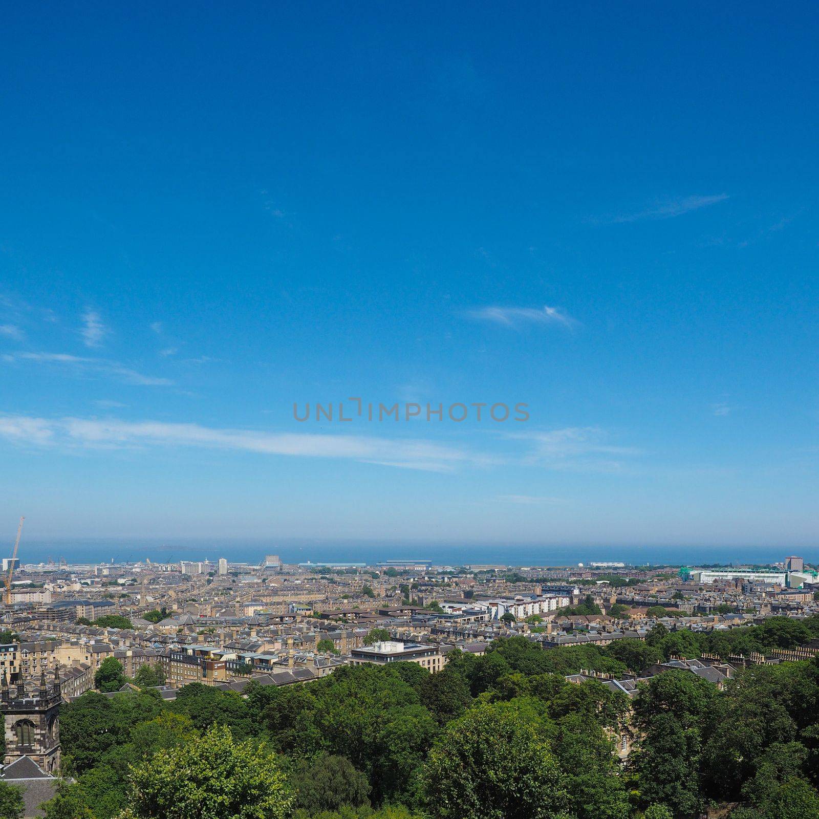 Aerial view of the city seen from Calton Hill in Edinburgh, UK