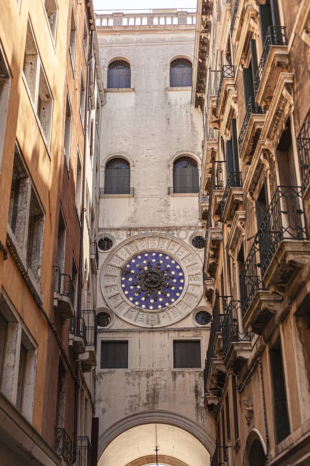 Clock tower detail in Venice, in Italy an example of Renaissance architecture