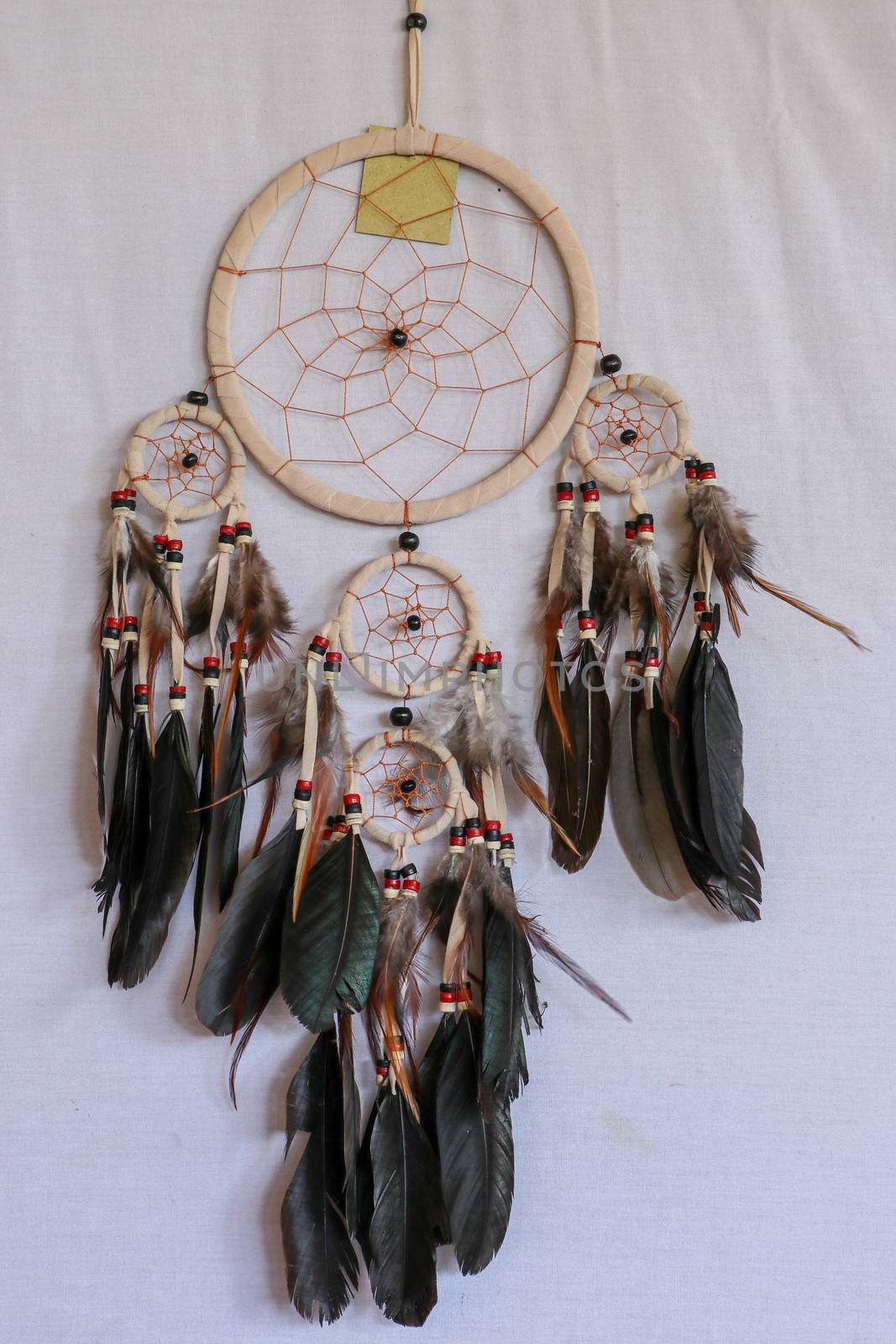 Real native dream catcher on pure white background.