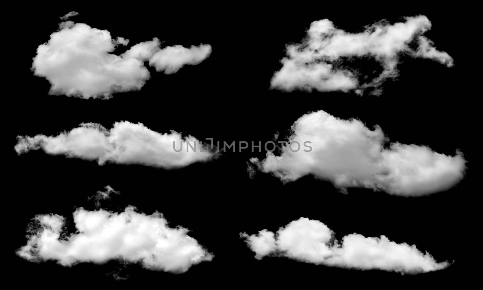 Set of White clouds isolated on black background. by media-ja