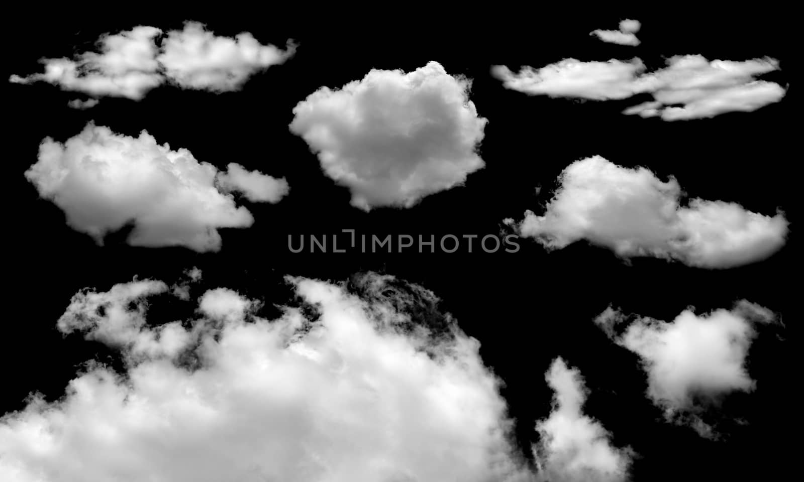 Set of White clouds isolated on black background. by media-ja