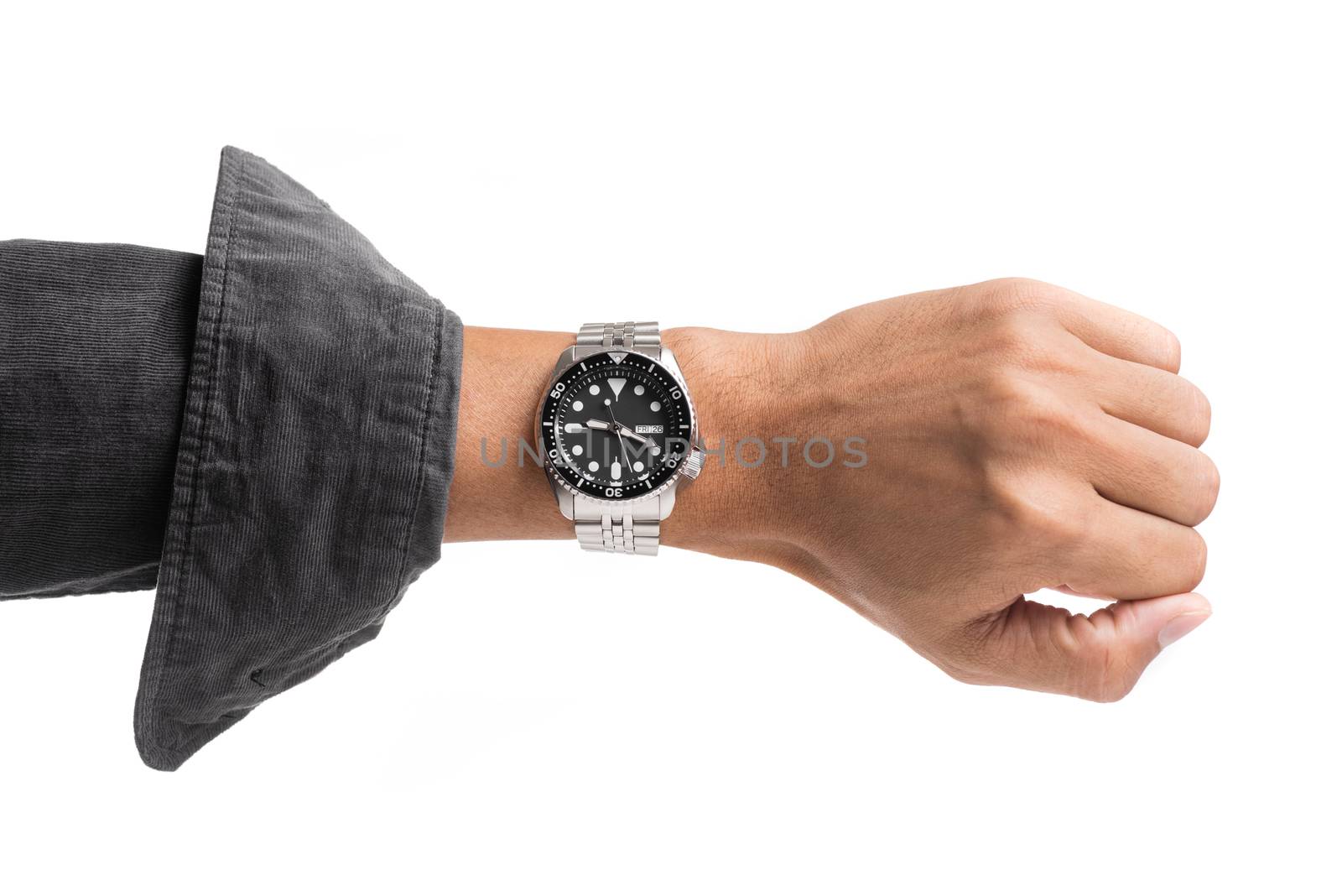 luxury watch on man's wrist over white background