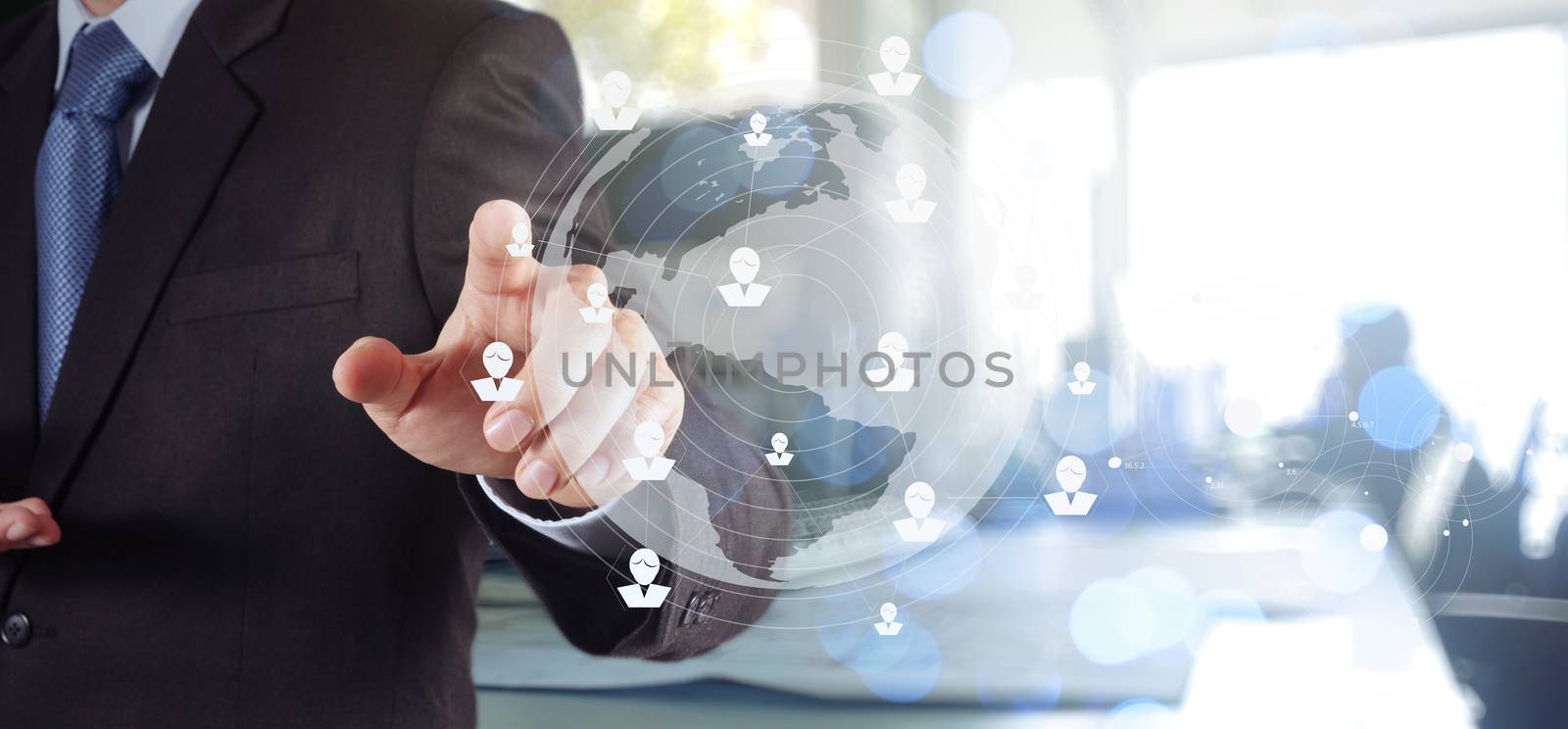 Double exposure of businessman working with new modern computer  by everythingpossible