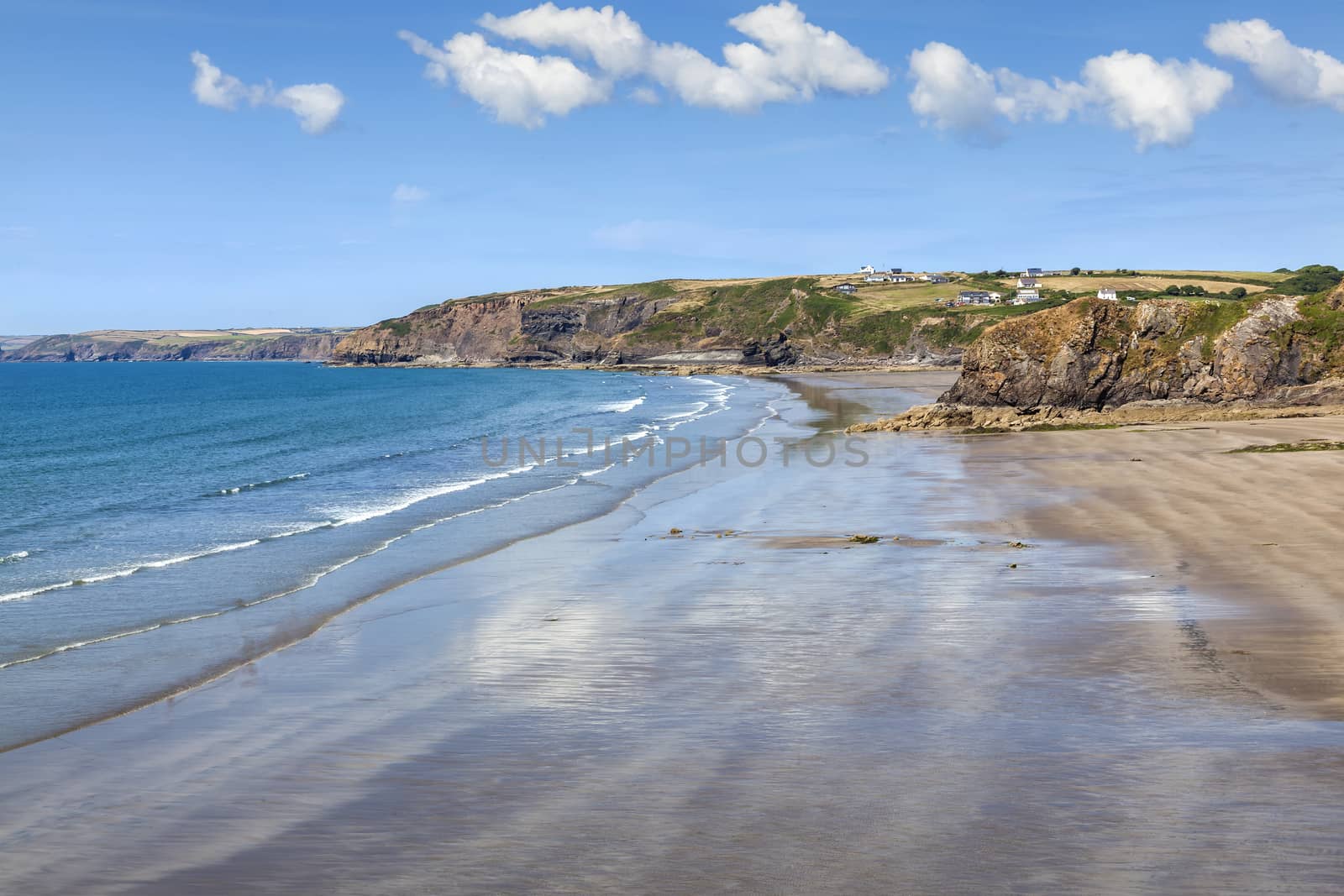 Little Haven and Broadhaven beach coastline travel destinations in Pembrokeshire Wales UK empty with no people