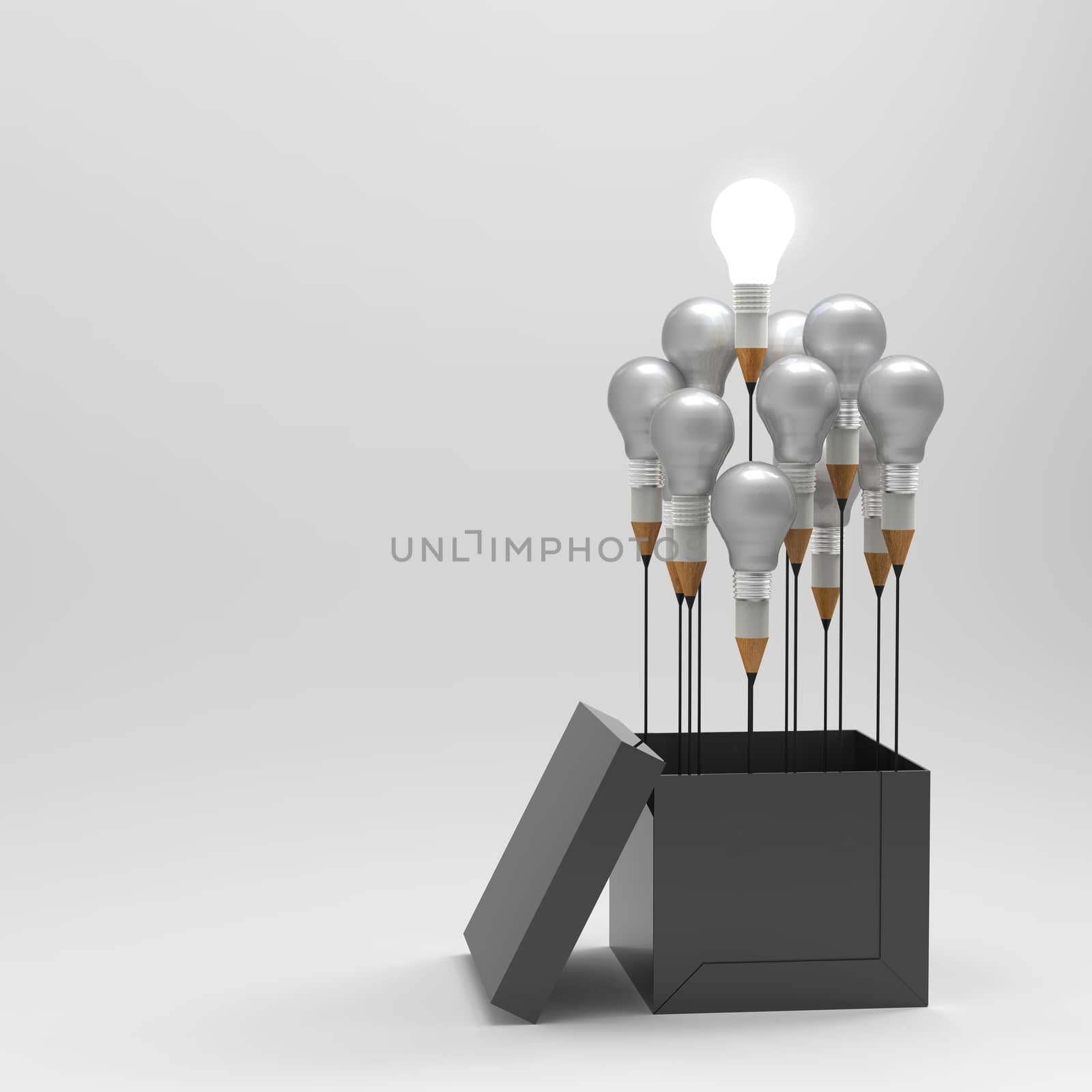 drawing idea pencil and light bulb concept outside the box as creative and leadership concept