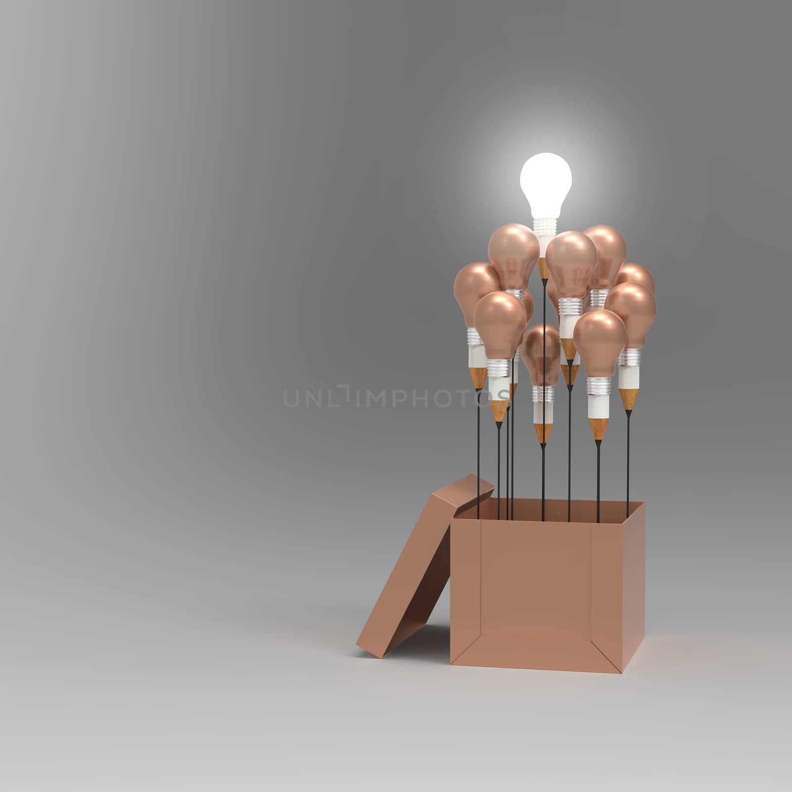 drawing idea pencil and light bulb concept outside the box as creative and leadership concept