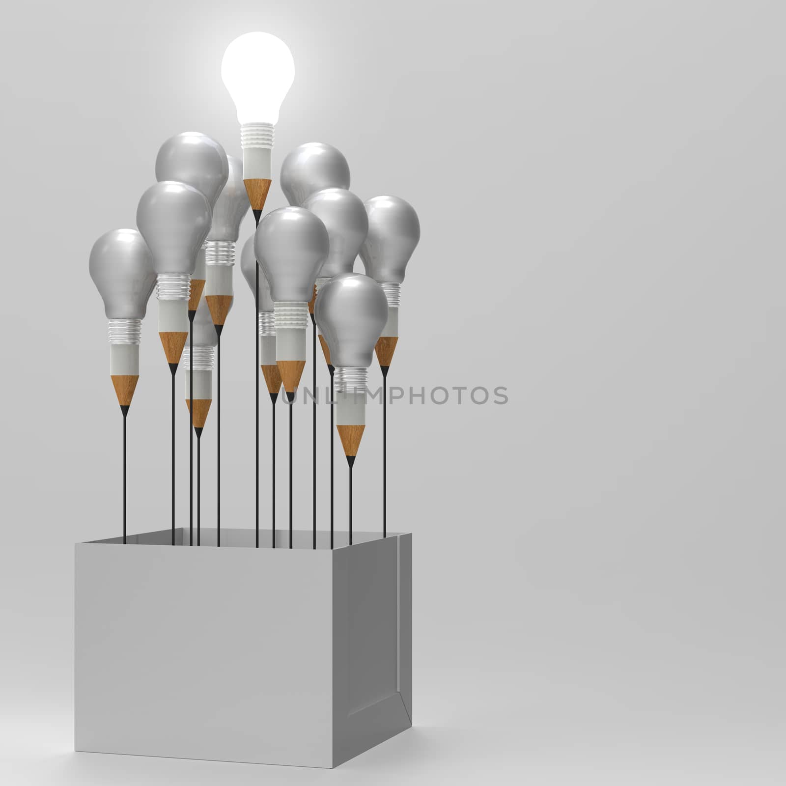 drawing idea pencil and light bulb concept outside the box as creative and leadership concept