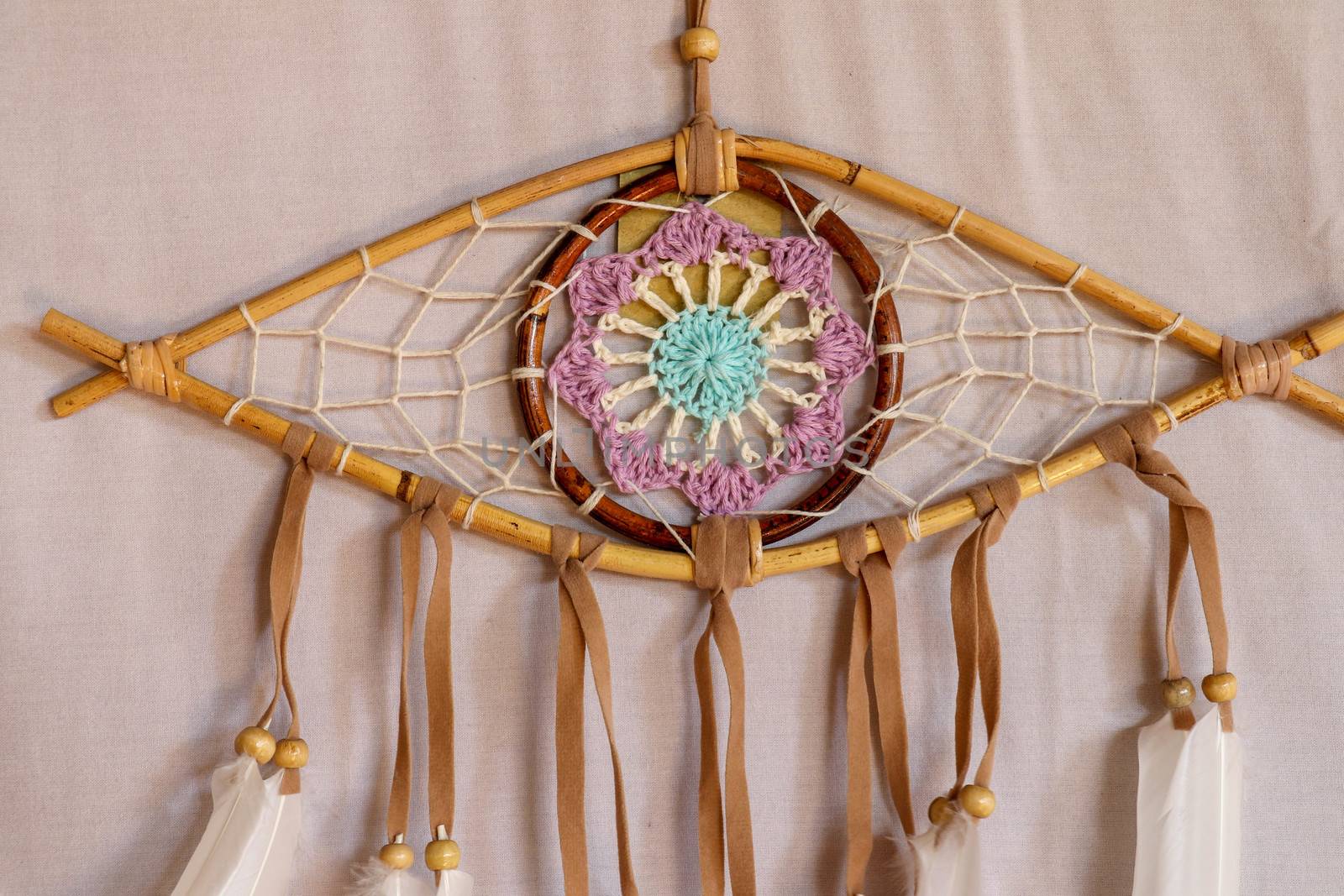god eye of providence dreamcatcher with white feathers on a whit by Sanatana2008