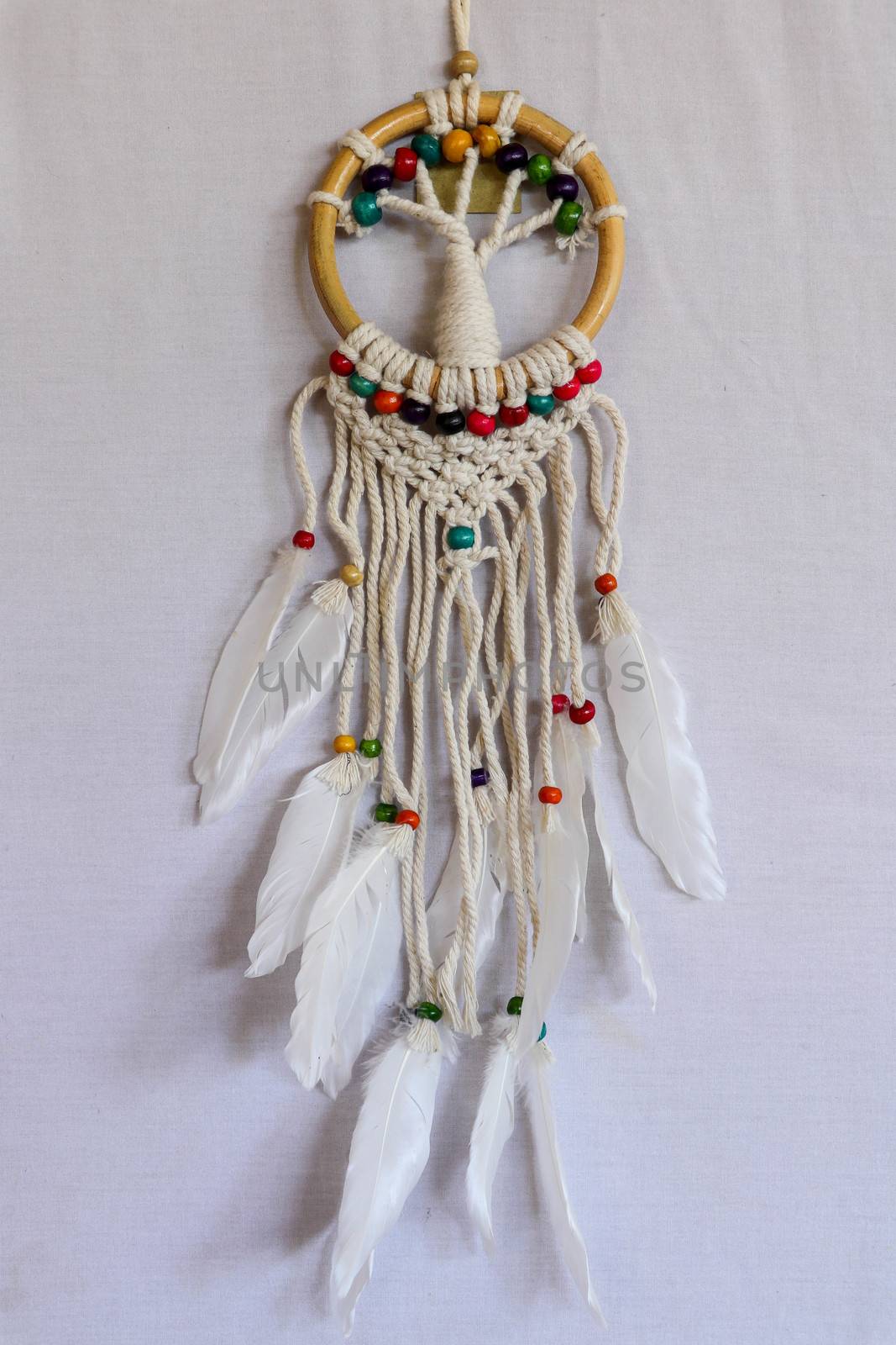White dreamcatcher - Indian amulet that protects the sleeper from evil spirits and diseases.. The tree - symbol of life. White background.