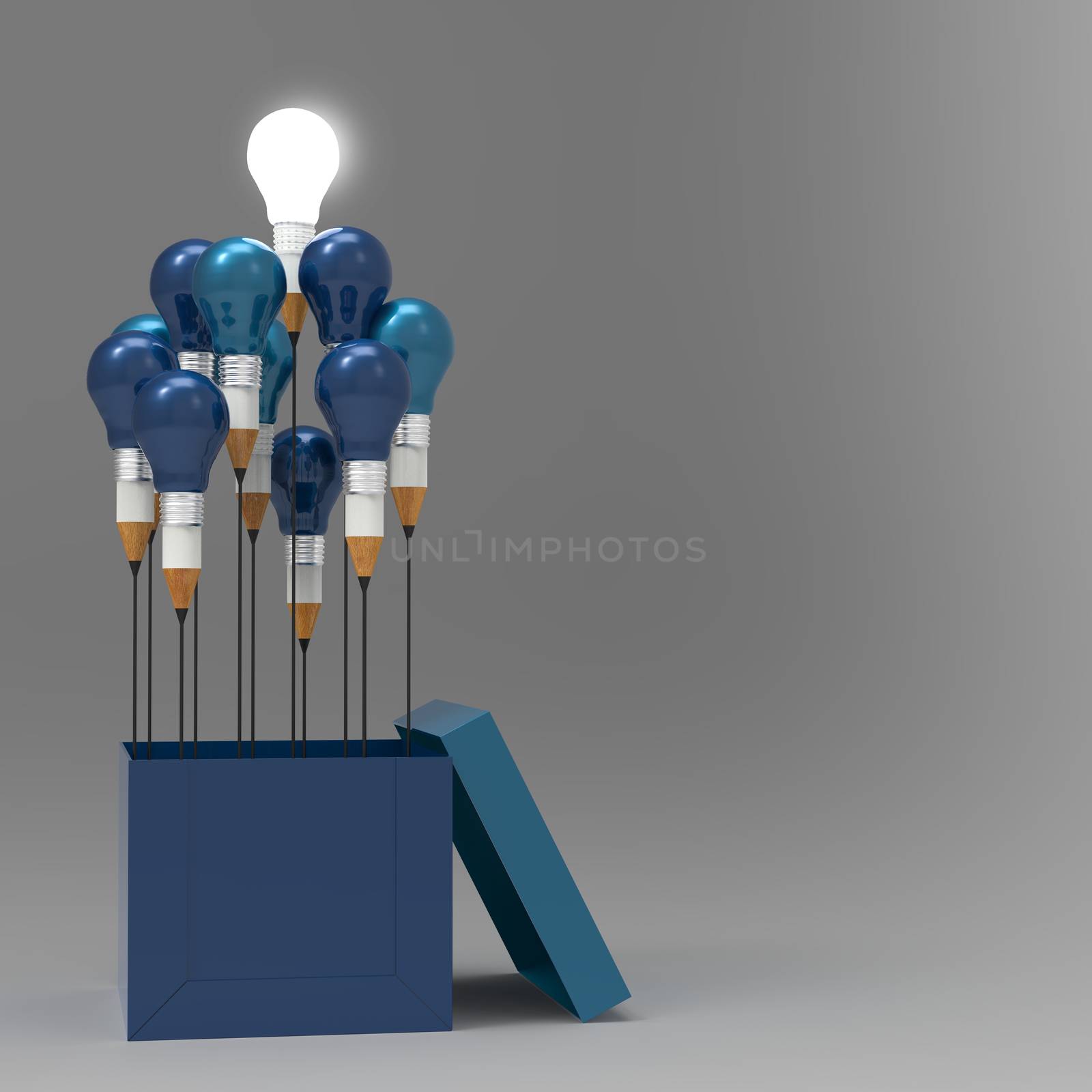 drawing idea pencil and light bulb concept outside the box as creative and leadership concept