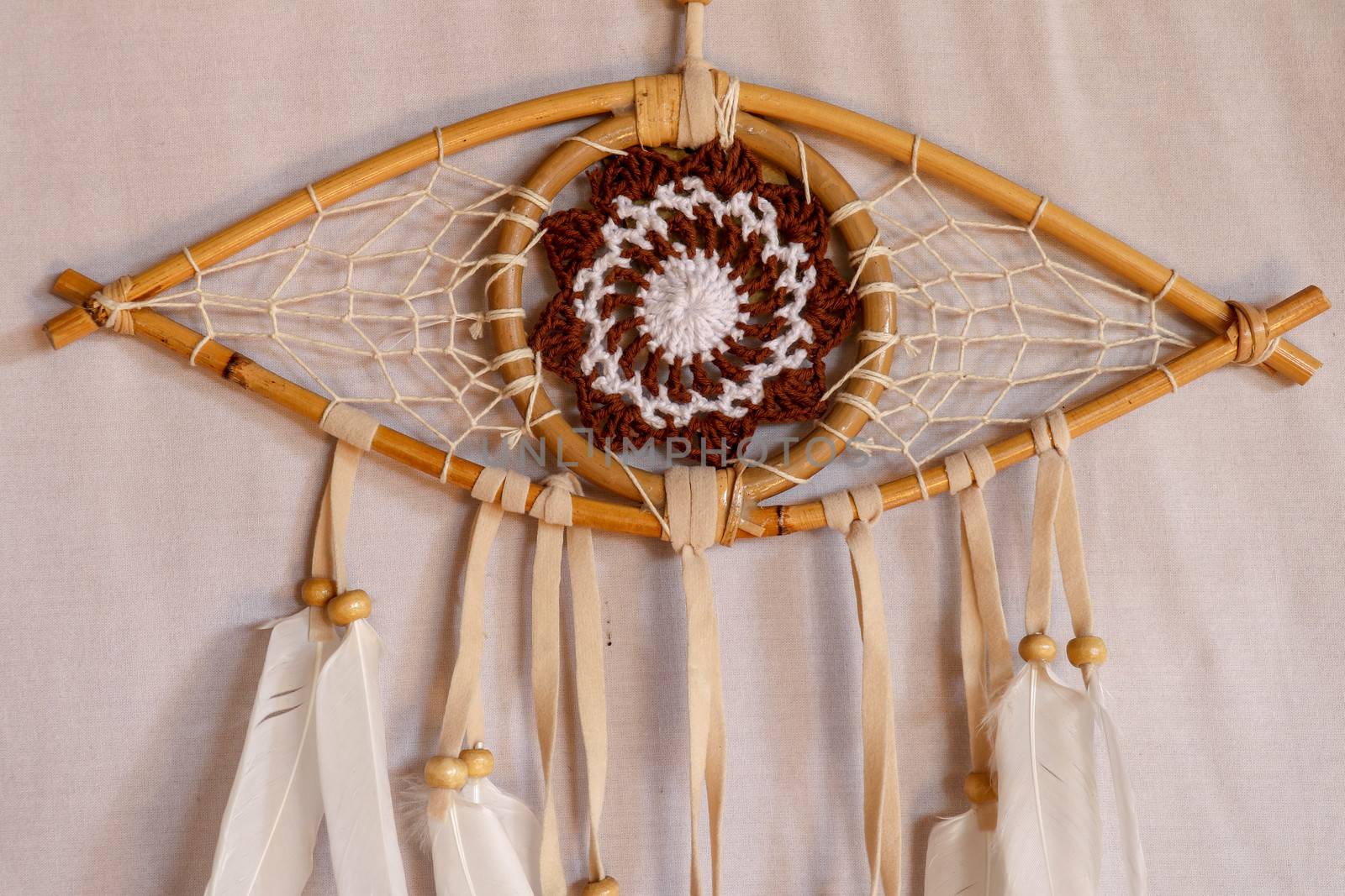 god eye of providence dreamcatcher with white feathers on a white background.