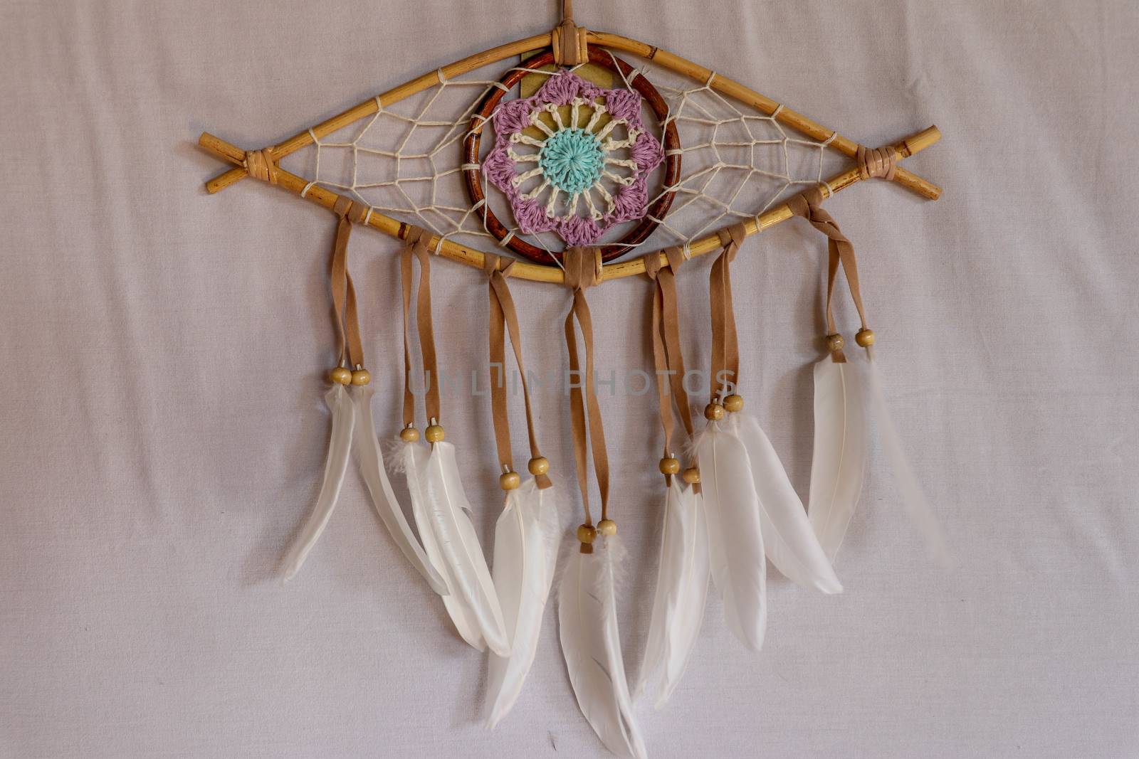 god eye of providence dreamcatcher with white feathers on a whit by Sanatana2008