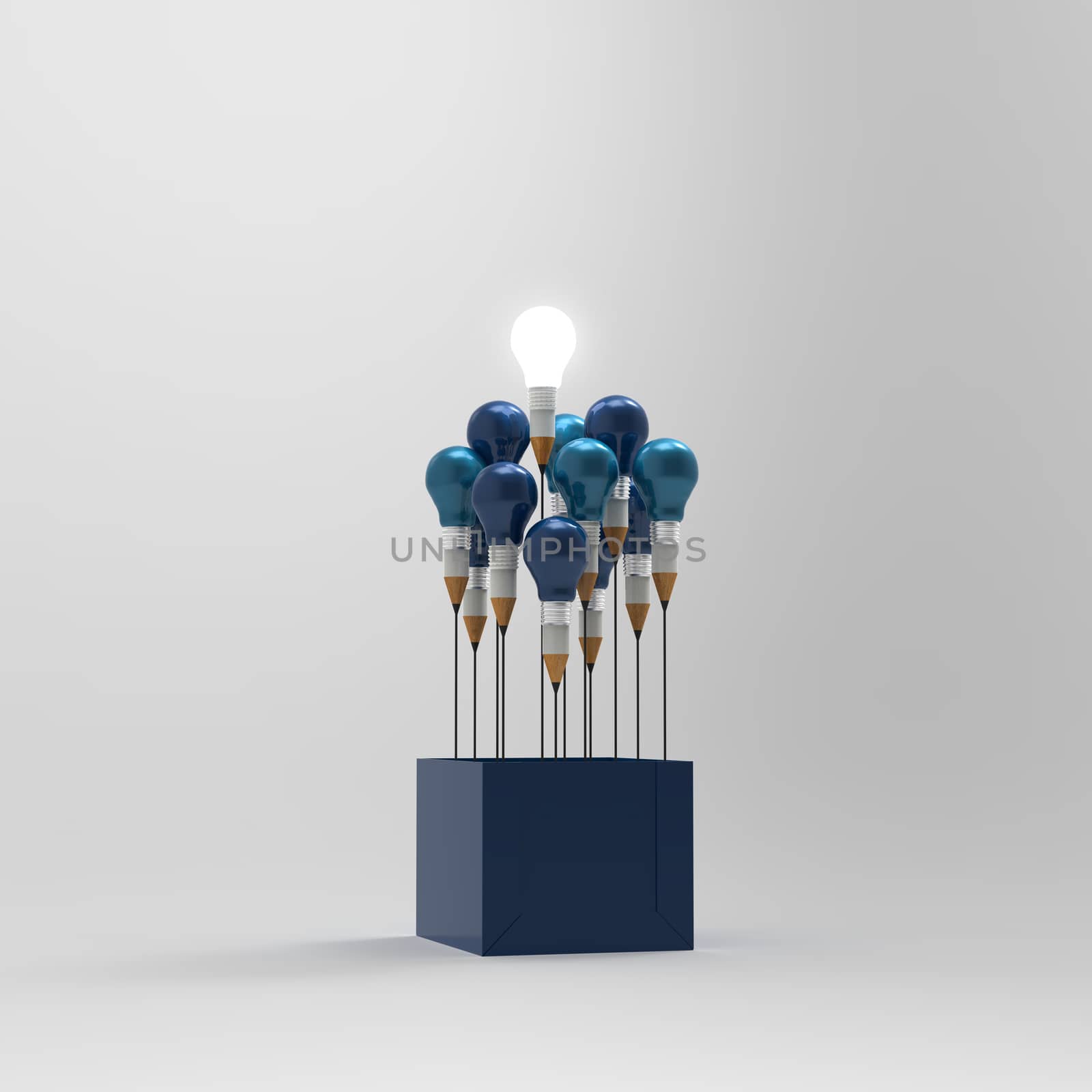 drawing idea pencil and light bulb concept outside the box as creative and leadership concept