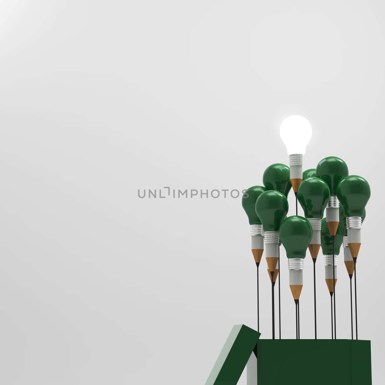 drawing idea pencil and light bulb concept outside the box as creative and leadership concept