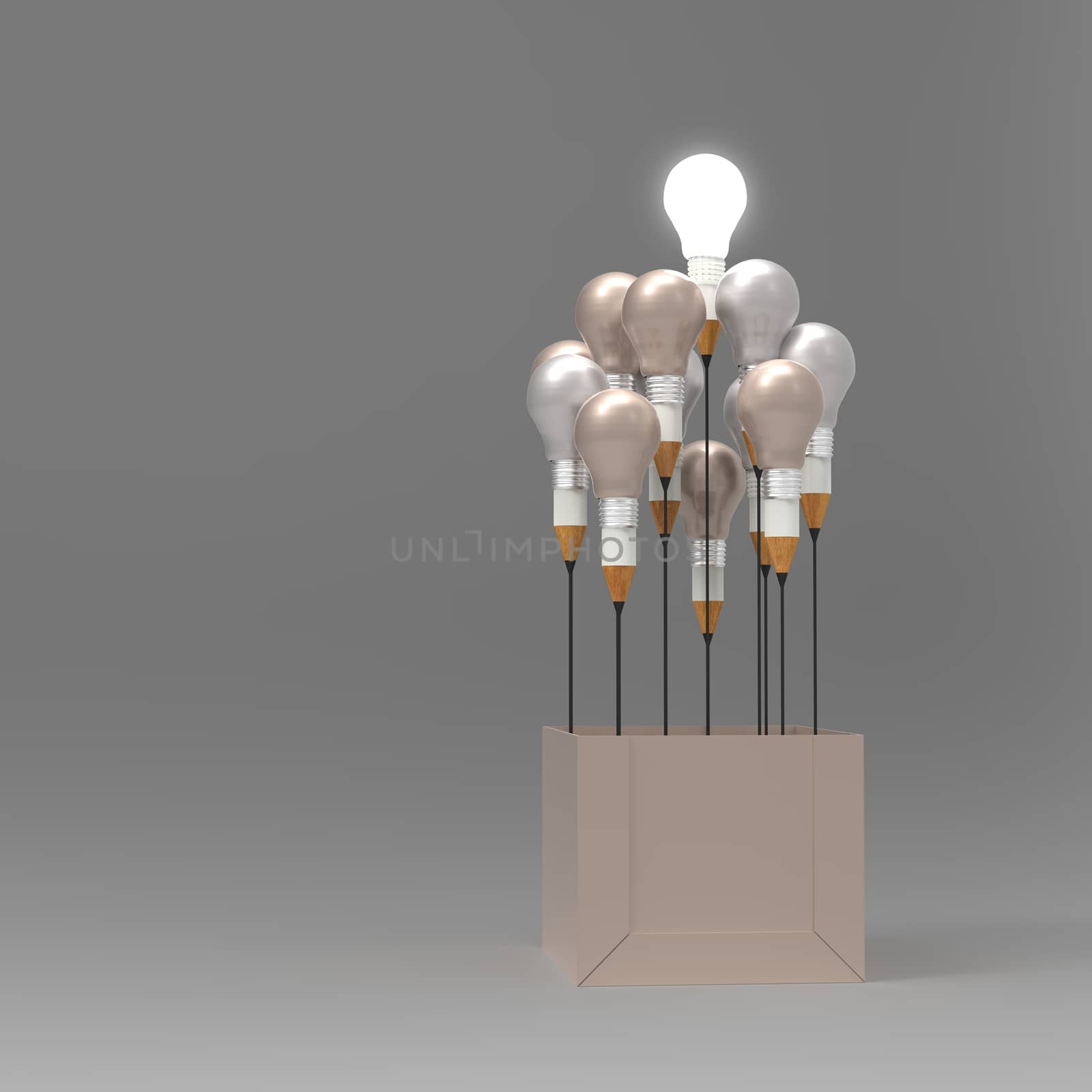 drawing idea pencil and light bulb concept outside the box as creative and leadership concept