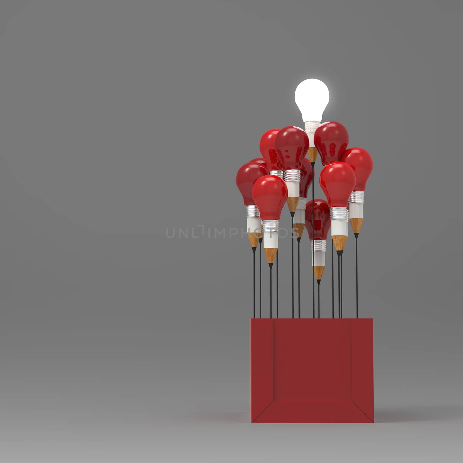 drawing idea pencil and light bulb concept outside the box as creative and leadership concept