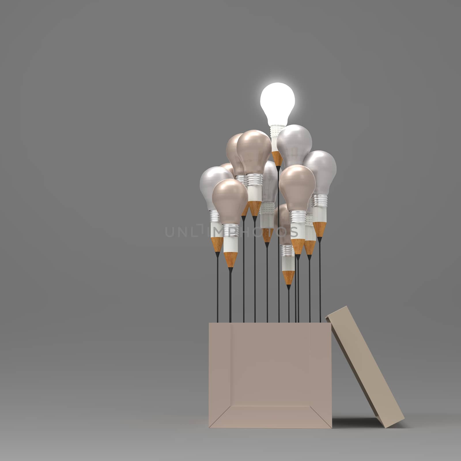 drawing idea pencil and light bulb concept outside the box as creative and leadership concept