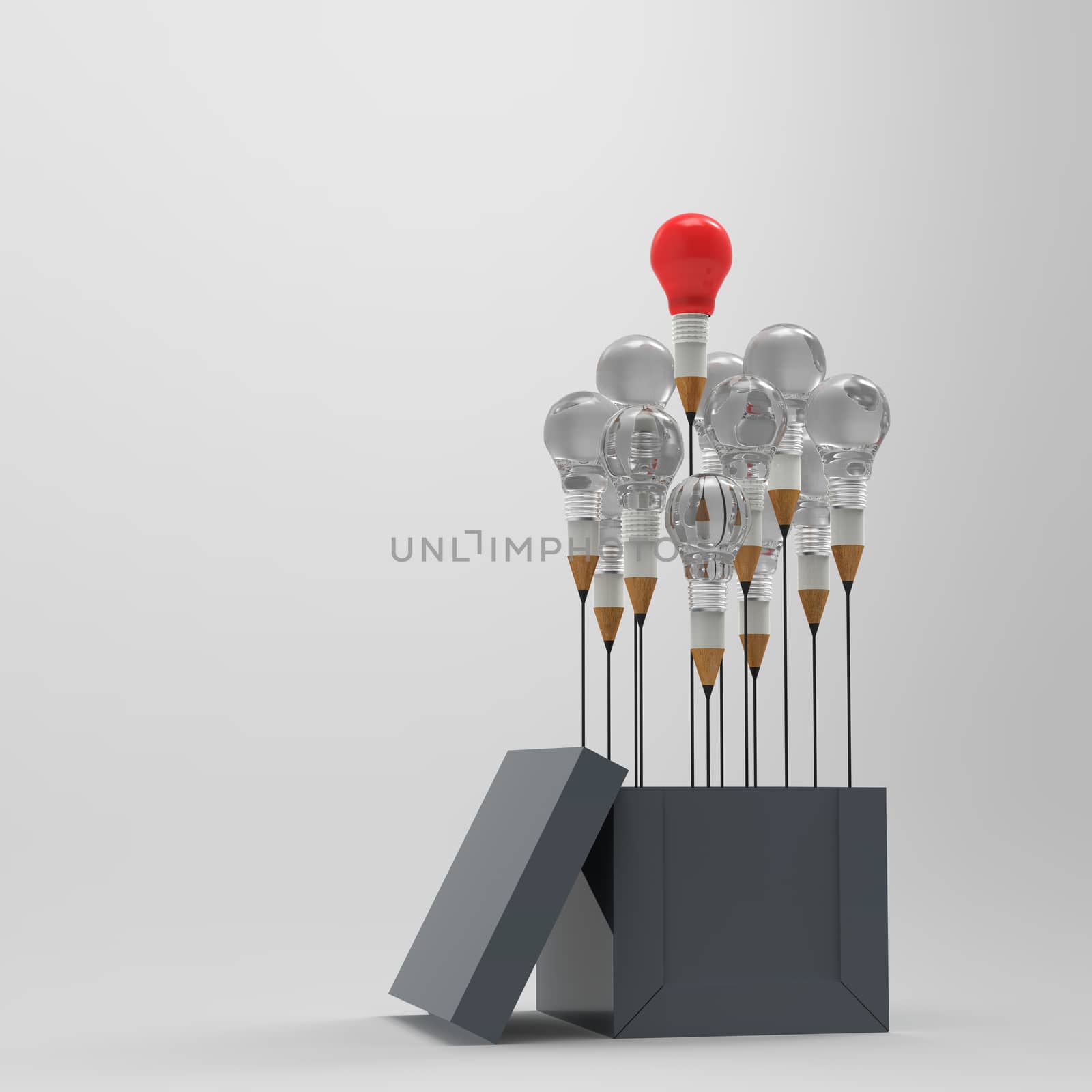 drawing idea pencil and light bulb concept outside the box as creative and leadership concept