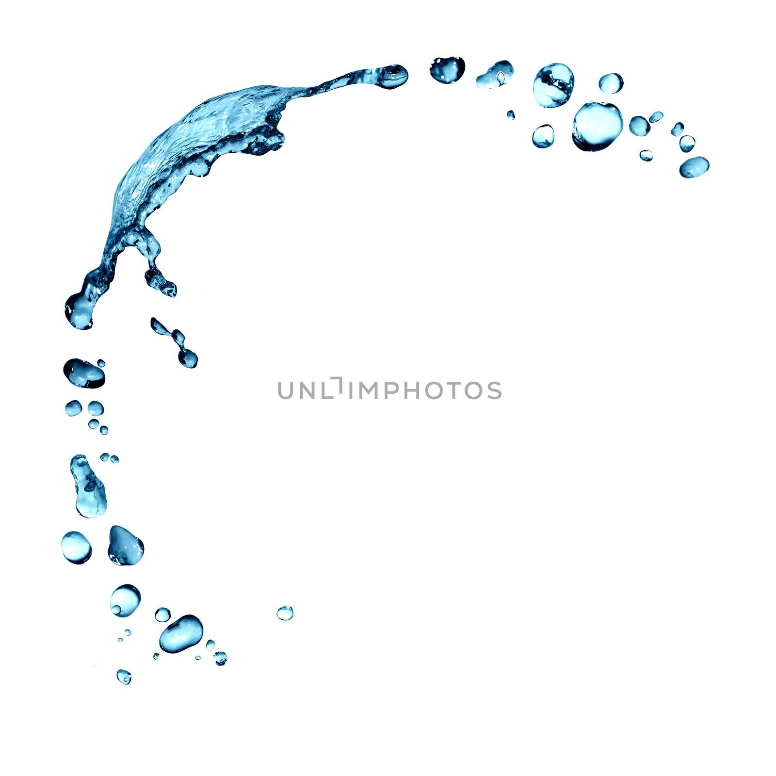 Nice abstract blue water drops as border on white background