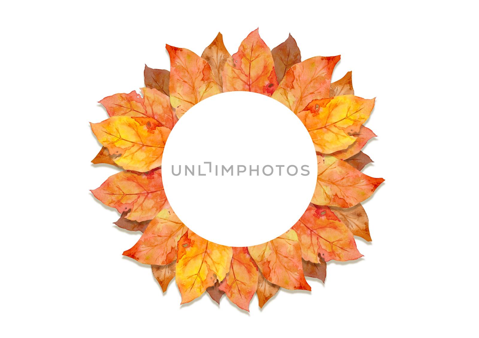 frame of red leaves in autumn concept isolated on white background. Flat lay, top view, copy space. by Ungamrung