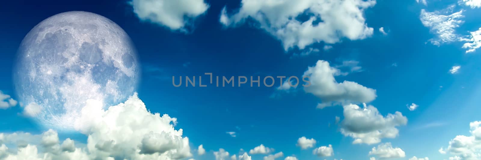 Panorama white Cloud blur sky super moon in morning, Elements of this image furnished by NASA