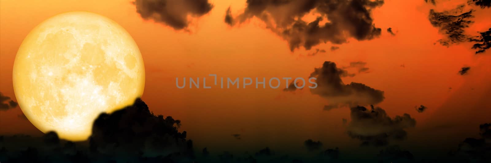 Panorama blur dark cloud sky super moon, Elements of this image furnished by NASA