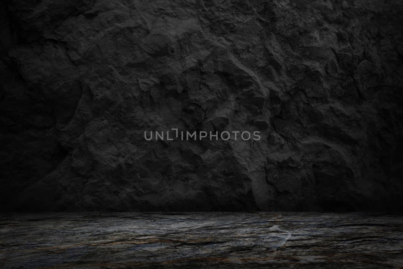 dark and black rock texture background, blank room and studio for present product